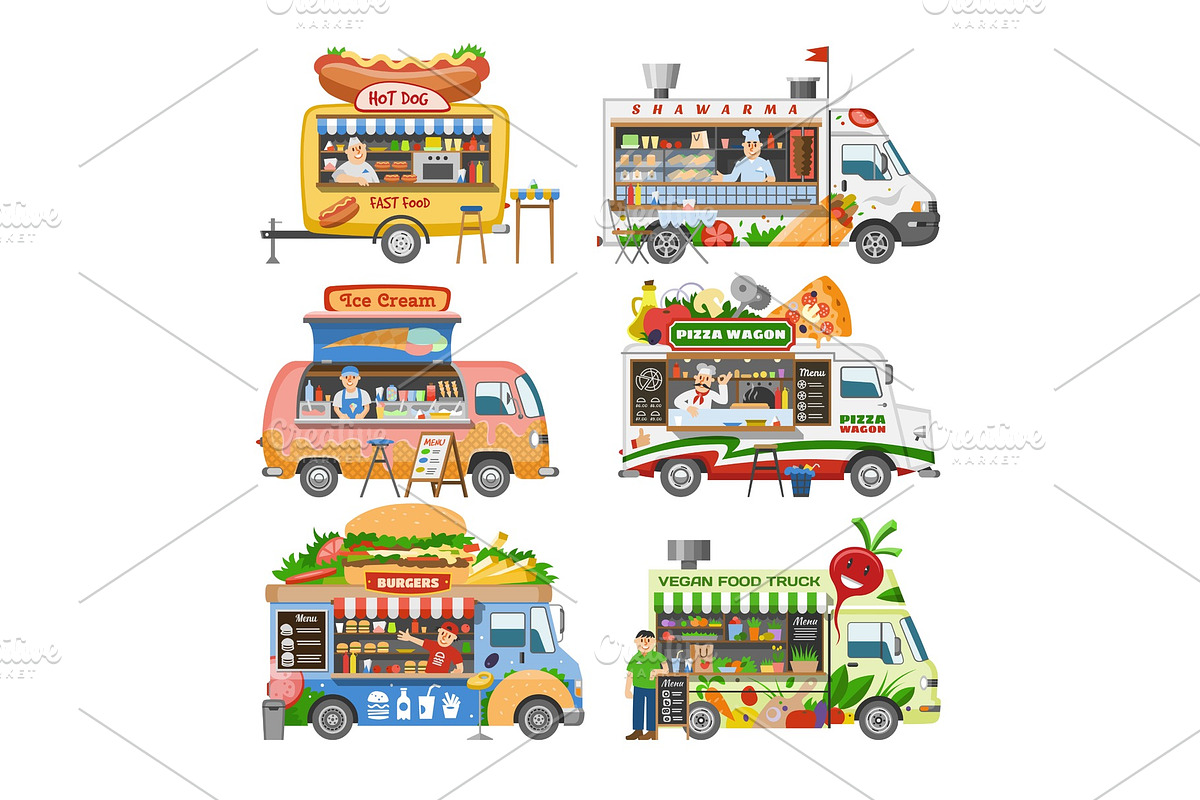 Food truck vector street food-truck in Illustrations - product preview 8