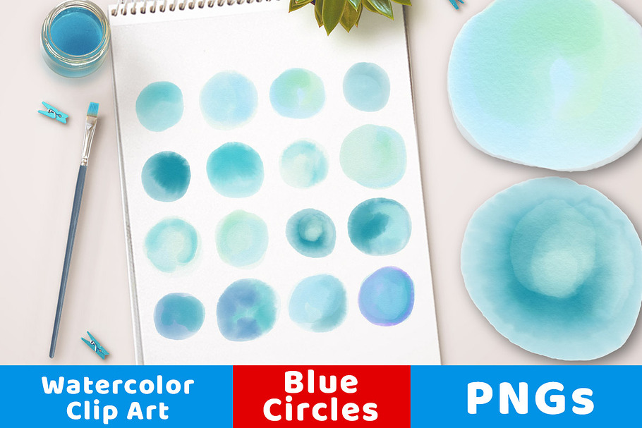 Watercolor Circle Clipart Small Blue in Illustrations - product preview 8