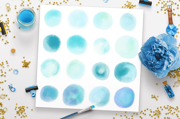 Watercolor Circle Clipart Small Blue in Illustrations - product preview 1