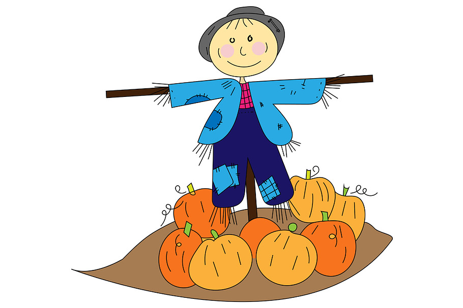 Scare Crow with Pumpkin Illustration in Illustrations - product preview 8