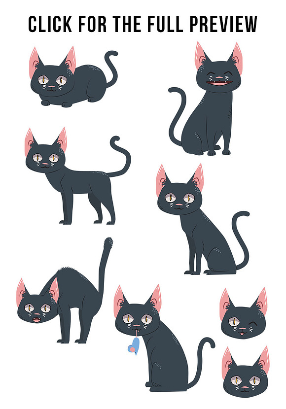 Black Cat Clipart- Halloween Clipart in Illustrations - product preview 2