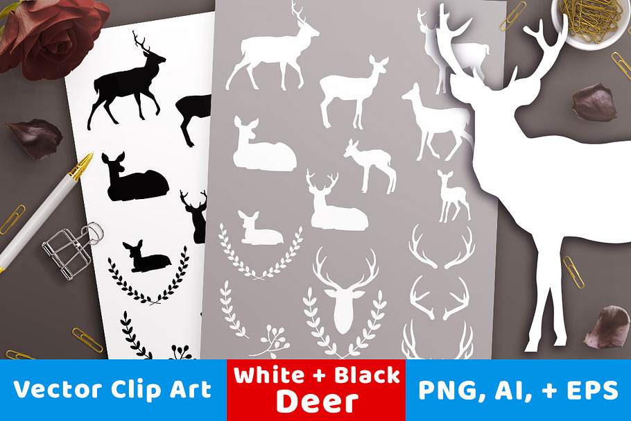 Deer Silhouette Clipart White, Black
