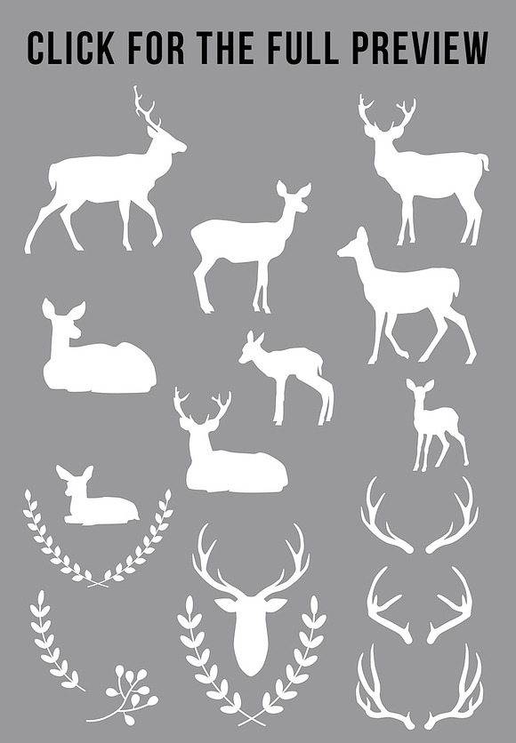 Deer Silhouette Clipart White, Black in Illustrations - product preview 2