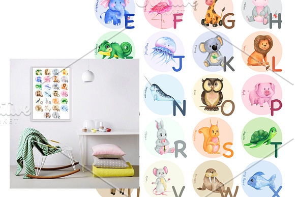 Cute watercolor animal alphabet in Illustrations - product preview 4