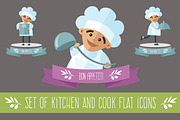 Set of kitchen and cook flat icons