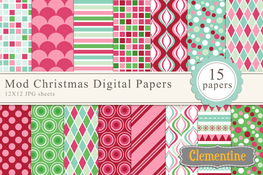 Mod Christmas Digital Papers in Patterns - product preview 8