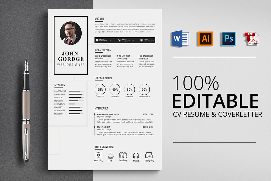 Simple Design CV Word Template in Resume Templates - product preview 8