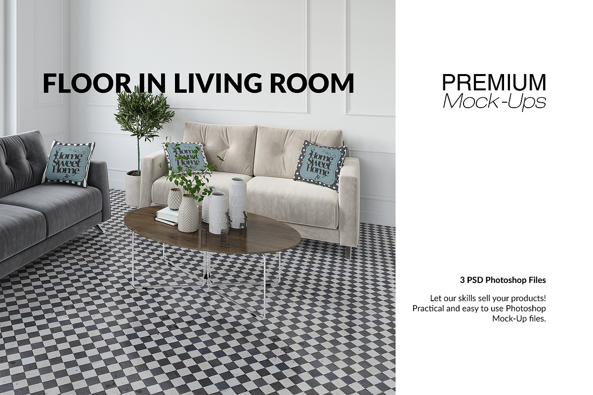 Floor in Living Room Set in Mockup Templates - product preview 8