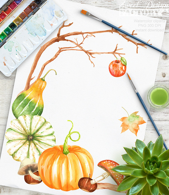 Watercolor fall and harvest cliparts in Illustrations - product preview 3