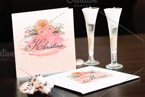 Peach- Watercolor Invitation Set in Illustrations - product preview 3