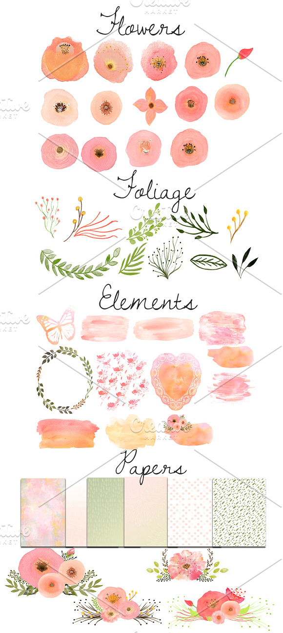 Peach- Watercolor Invitation Set in Illustrations - product preview 4