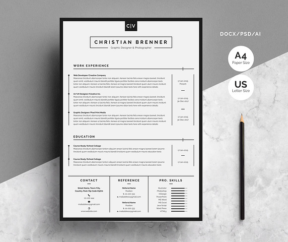 Clean CV With Cover Letter in Letter Templates - product preview 1