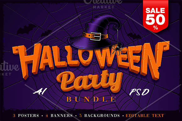 Halloween party posters in Card Templates - product preview 5