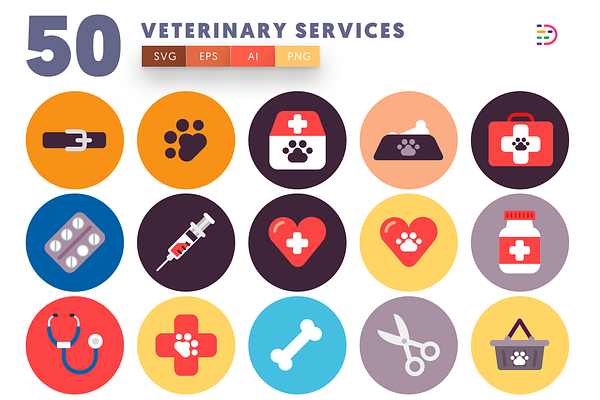 50 Veterinary Services Icons