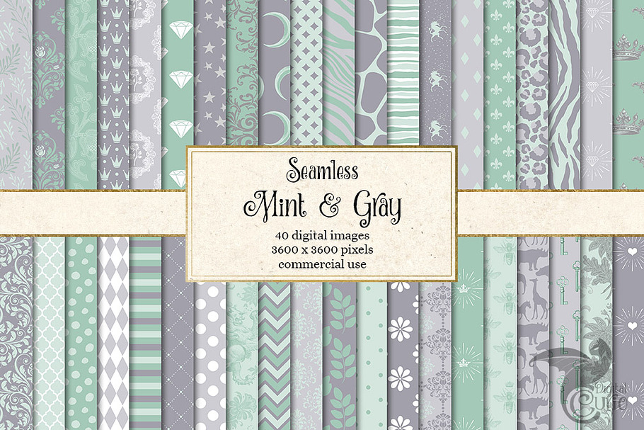 Mint and Gray Digital Papers in Patterns - product preview 8