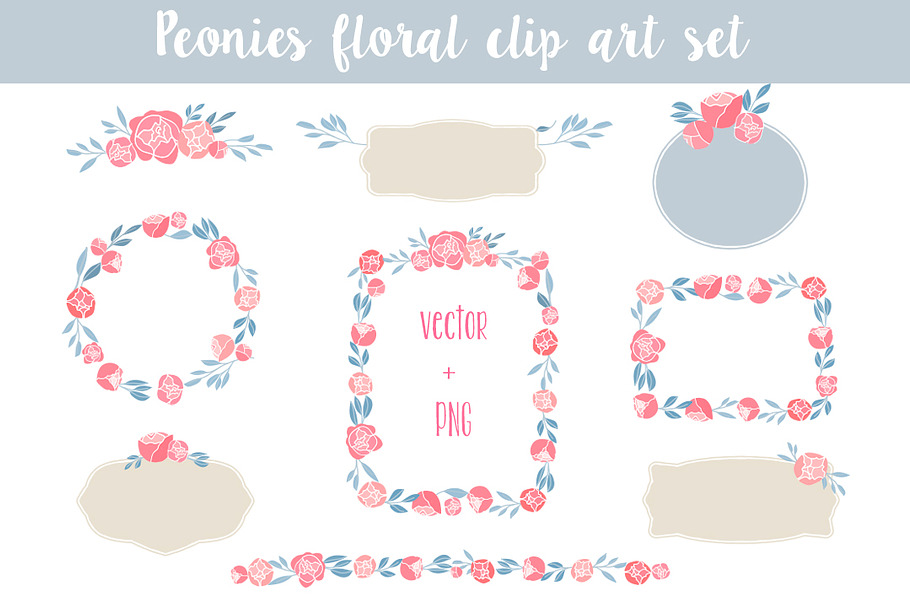 Peonies Floral clip art set