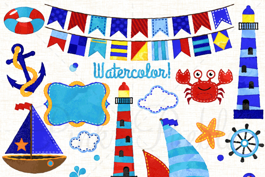 Watercolor Nautical Clipart & Vector in Illustrations - product preview 8