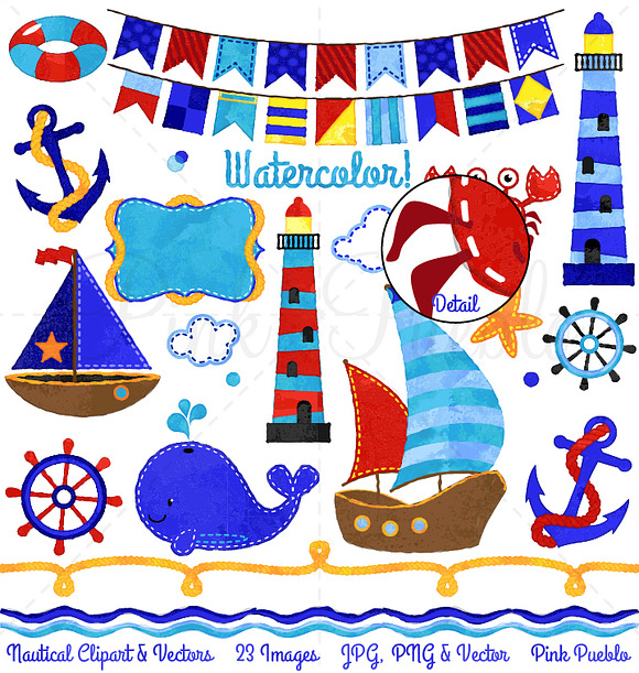 Watercolor Nautical Clipart & Vector in Illustrations - product preview 1