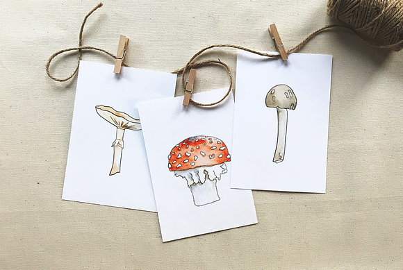 Woodland Mushroom Watercolors in Illustrations - product preview 6