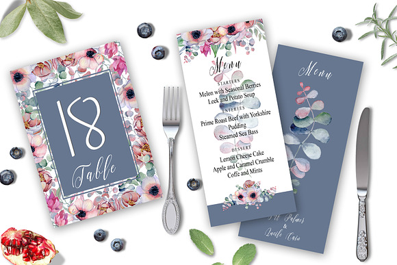 Floral Gray Blue Wedding Invitation  in Wedding Templates - product preview 2