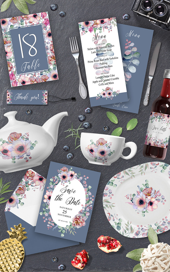 Floral Gray Blue Wedding Invitation  in Wedding Templates - product preview 4