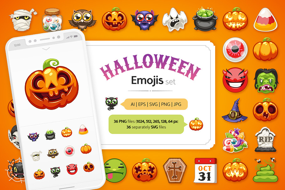 Halloween Emojis Set in Halloween Emoticons - product preview 8