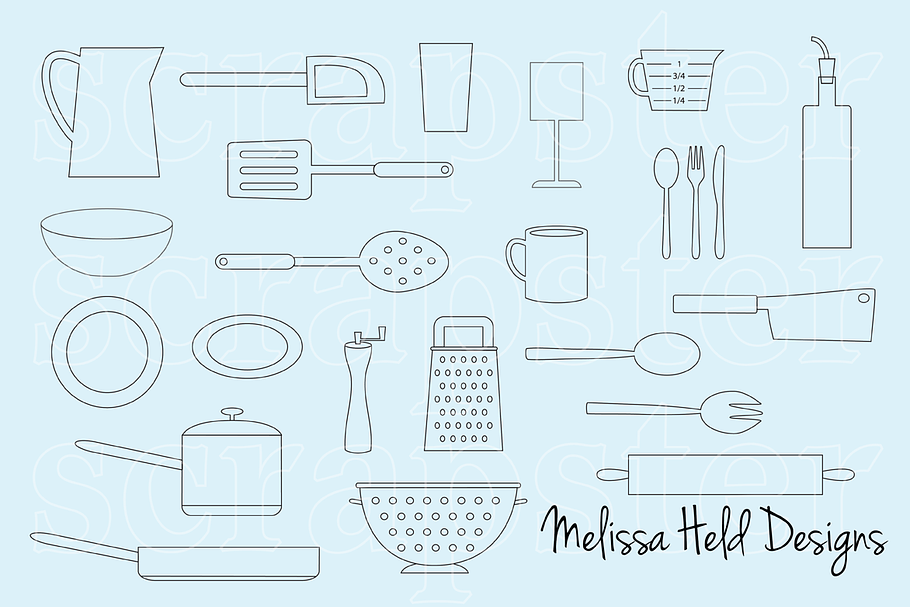 Kitchen Objects Black Outline  in Illustrations - product preview 8