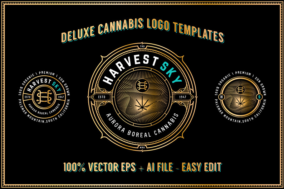 3 Vintage Deluxe Cannabis Logos in Logo Templates - product preview 8