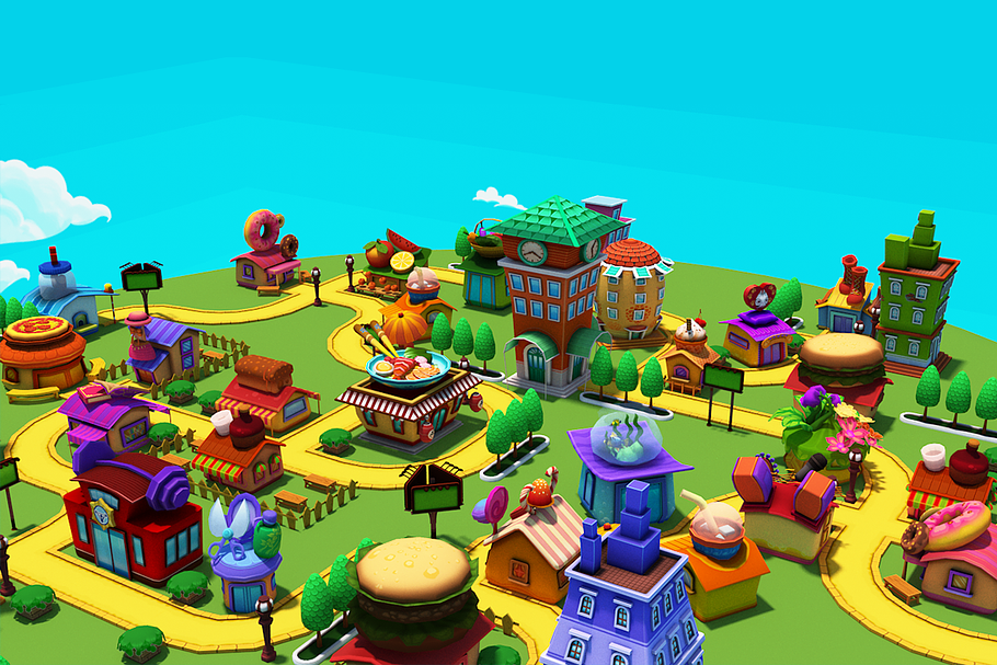 3D Cartoon Shop City in Urban - product preview 18