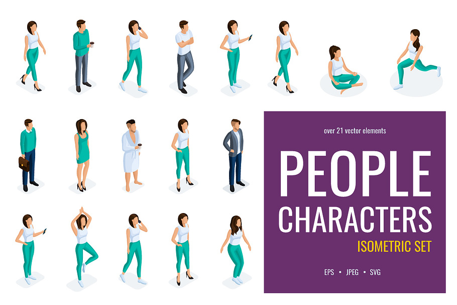 Isometric set of women and men in Illustrations - product preview 8