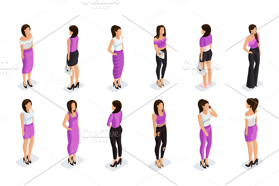 12 Trendy isometric female character in Illustrations - product preview 8