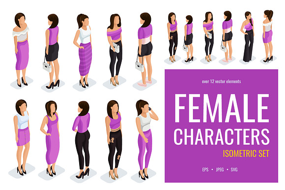 12 Trendy isometric female character in Illustrations - product preview 1
