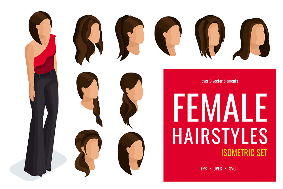 Isometric set of female hairstyles in Illustrations - product preview 8