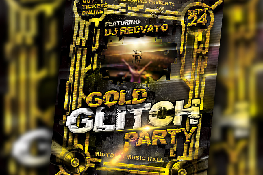 Gold Glitch Brand Party Flyer Set