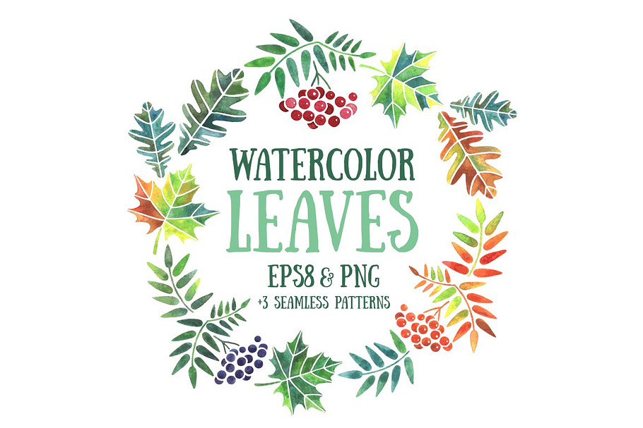 Watercolor leaves in Patterns - product preview 8