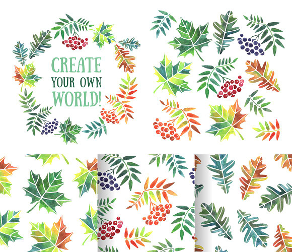 Watercolor leaves in Patterns - product preview 1