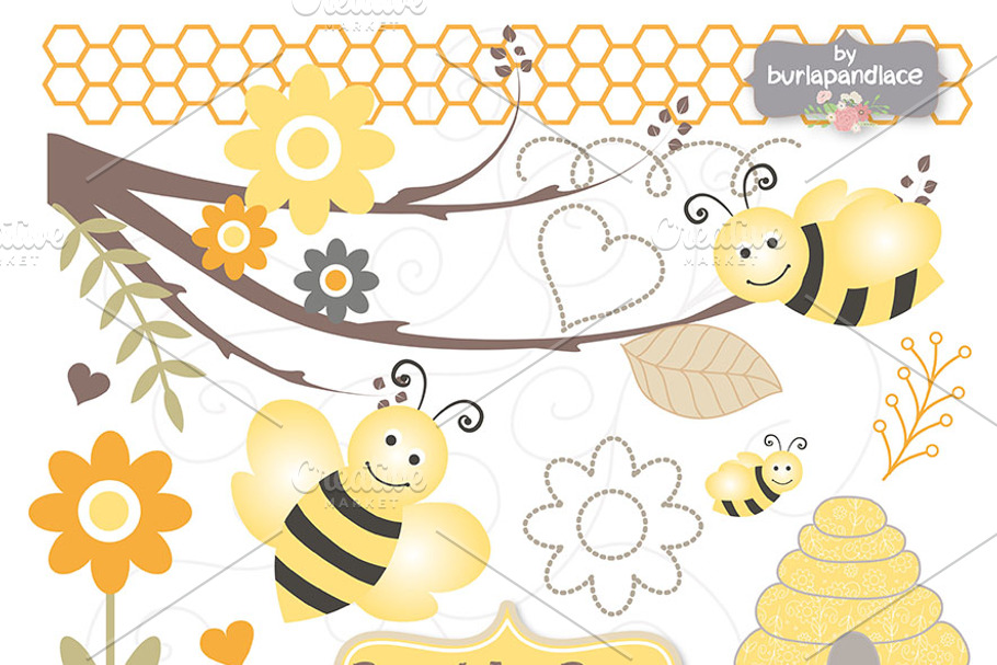 Bumble Bee clipart and digital paper