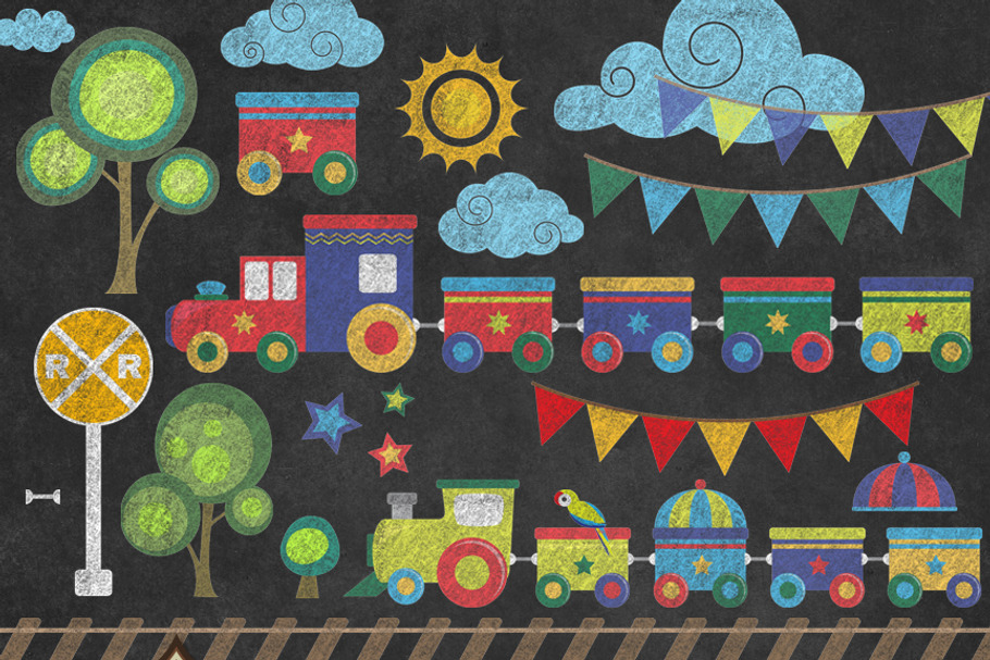 Chalkboard Trains Clipart in Illustrations - product preview 8