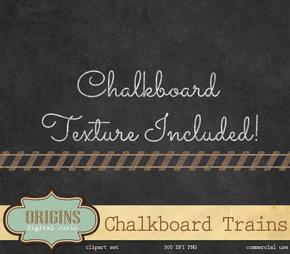 Chalkboard Trains Clipart in Illustrations - product preview 1