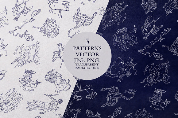 Zodiac Constellations set & Pattern in Illustrations - product preview 3