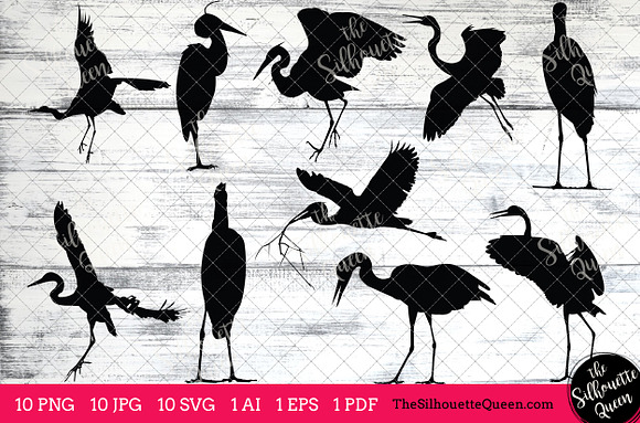 Heron bird Silhouette Clipart  in Objects - product preview 1