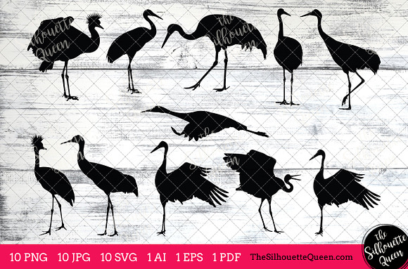 Crane Bird Silhouette Clipart Clip  in Objects - product preview 1