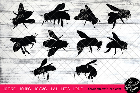Bee Silhouette Clipart Clip Art in Objects - product preview 1