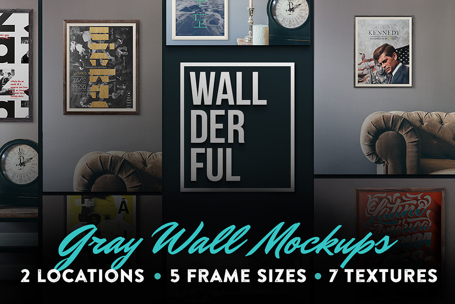 "Wallderful" Gray Wall Mockups in Print Mockups - product preview 8