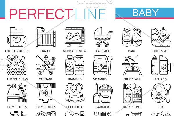 Baby care concept line icons
