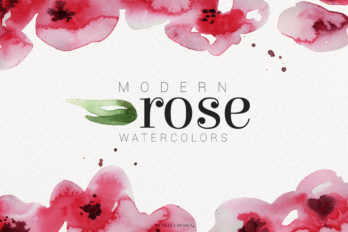 Modern Rose watercolor clipart in Illustrations - product preview 8