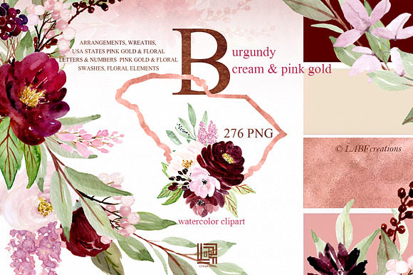 Burgundy flowers USA states in Illustrations - product preview 9
