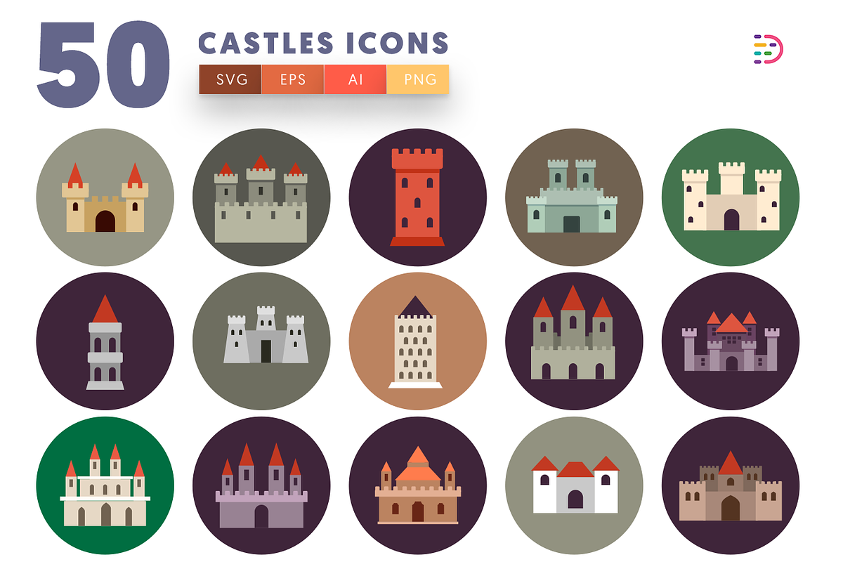 50 Castle Icons in Flag Icons - product preview 8