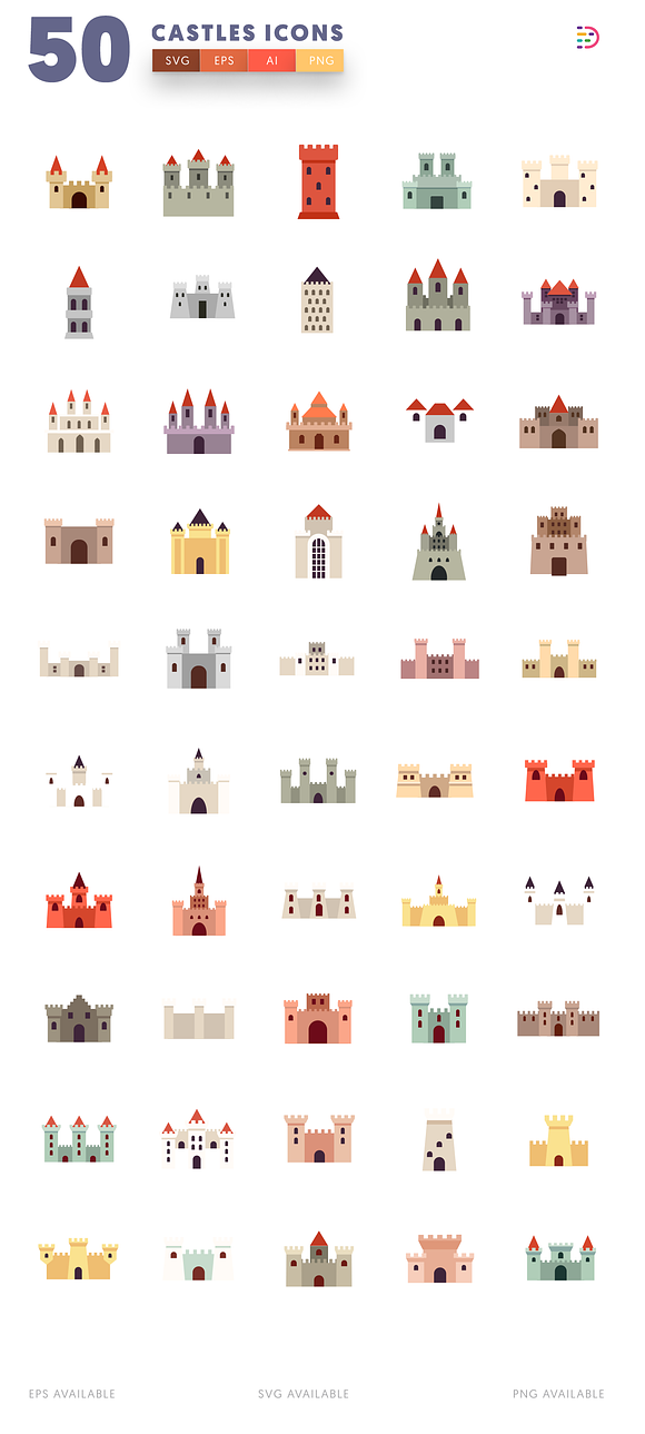 50 Castle Icons in Flag Icons - product preview 1