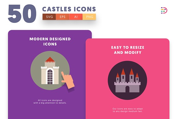 50 Castle Icons in Flag Icons - product preview 2
